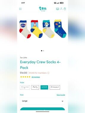Ten Little Everyday Crew Socks, Large